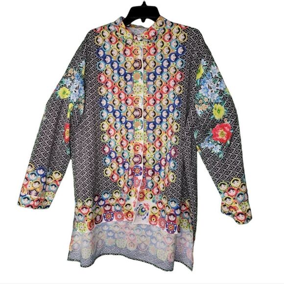 MISSLOOK  OVERSIZED MULTI-PRINT BLOUSE. - Picture 1 of 11